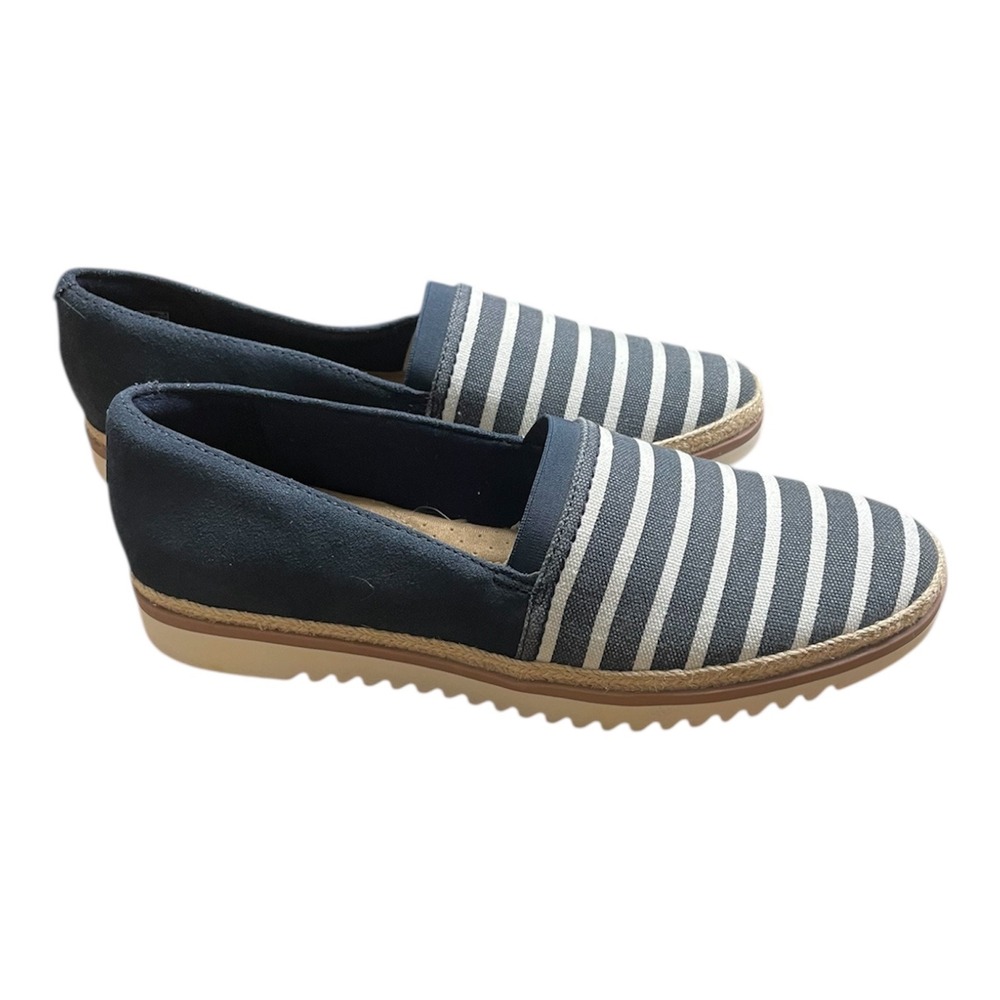 Clarks Women's Striped Slip‎ On Espadrille Flats Navy White Size 8
